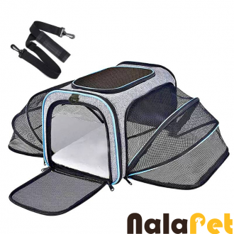 Expandable Mesh Travel Pet Carrier, Airline Approved Both Sides Expandable Soft Sided Pet Carrier Bag for Small Dogs or Cats