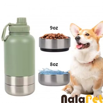 3 in 1 Insulated Dog Water Bottle, Stainless Steel Dog Bowls for Water, Food, and Treat Storage