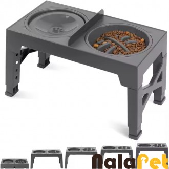 Elevated Pet Food and Water Bowl, No Spill Water Bowl Slow Feeder for Dogs Pets