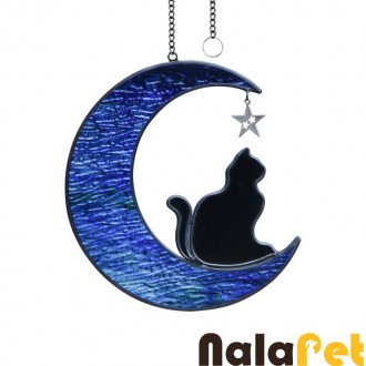 Handcrafted Cat Stained Glass Moon Suncatcher – Crystal Pet Memorial